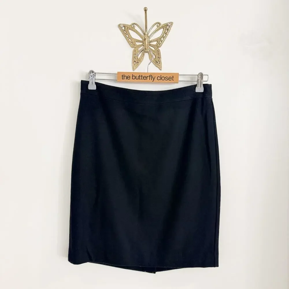 J Crew Pencil Knee Length wool Skirt Black Size 6 KD NEW